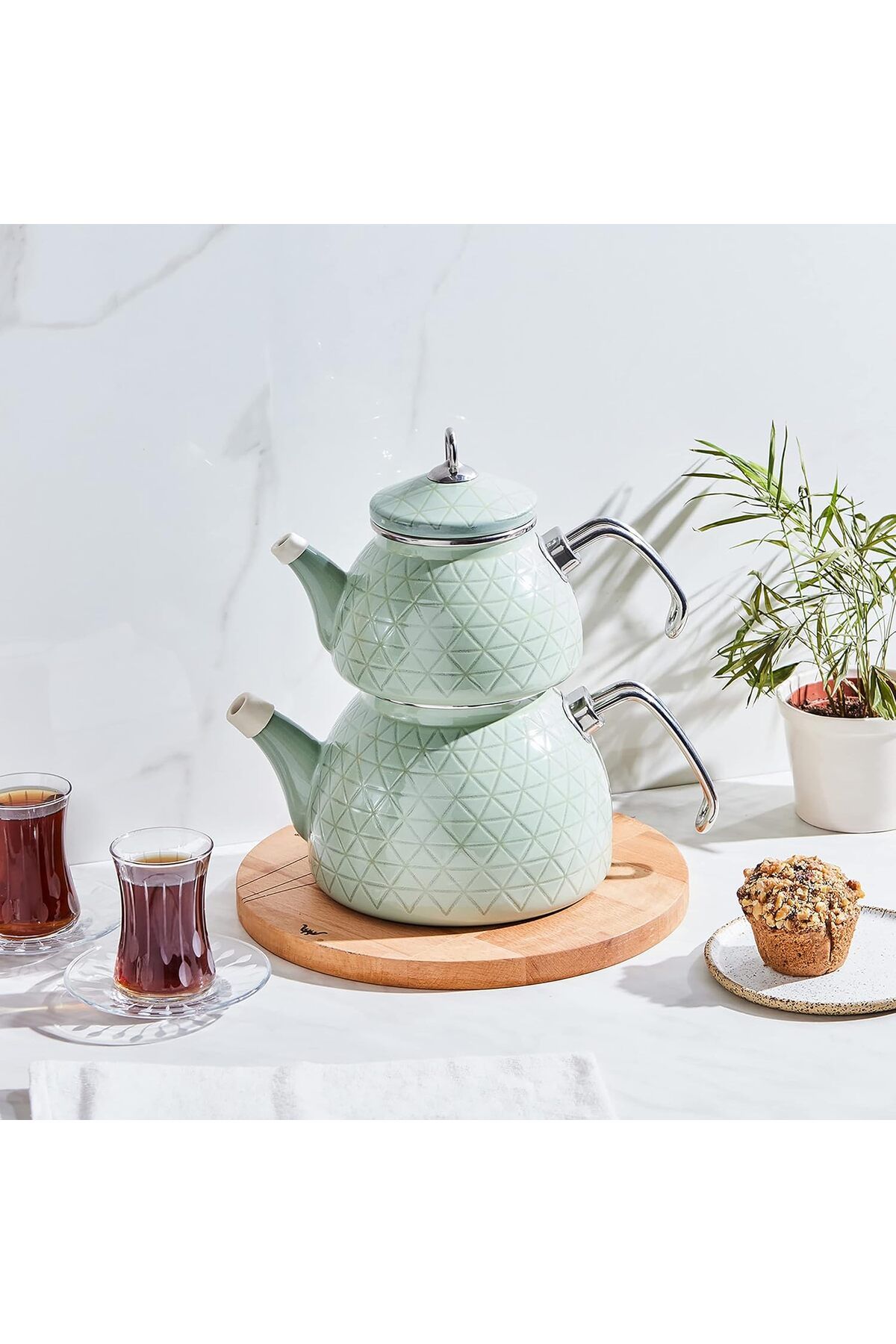 STOREMAX ELZ Kristal Emaye Çaydanlık Takımı Yeşil FRNTR 1127478