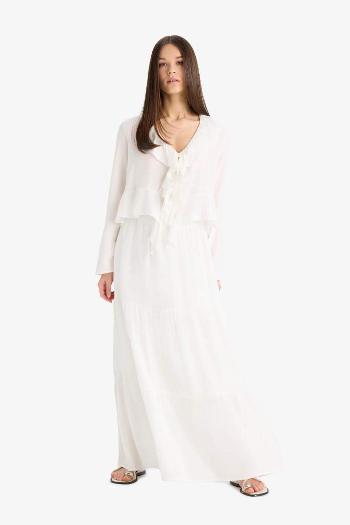 DeFacto-Ψηλόμεση βαμβακερή φούστα Crinkle Viscose Maxi D5033ax25sm 5
