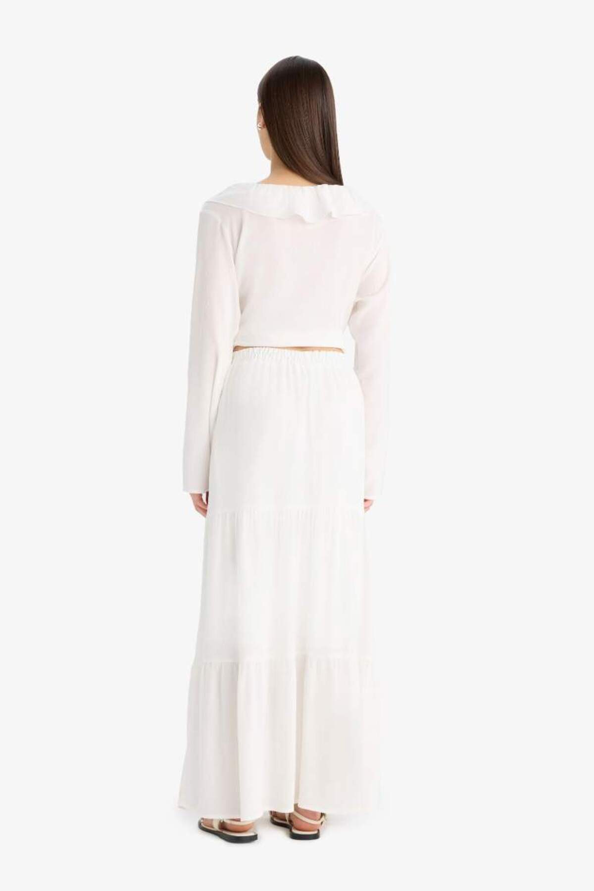 DeFacto-Ψηλόμεση βαμβακερή φούστα Crinkle Viscose Maxi D5033ax25sm 7
