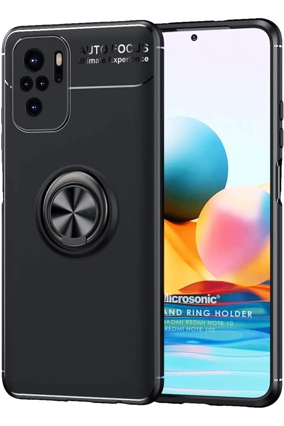 LUXE Xiaomi Redmi Note 10S için Kılıf Kickstand Ring Holder Siyah [Redmi Note 10S ile Uyumlu Kılıf