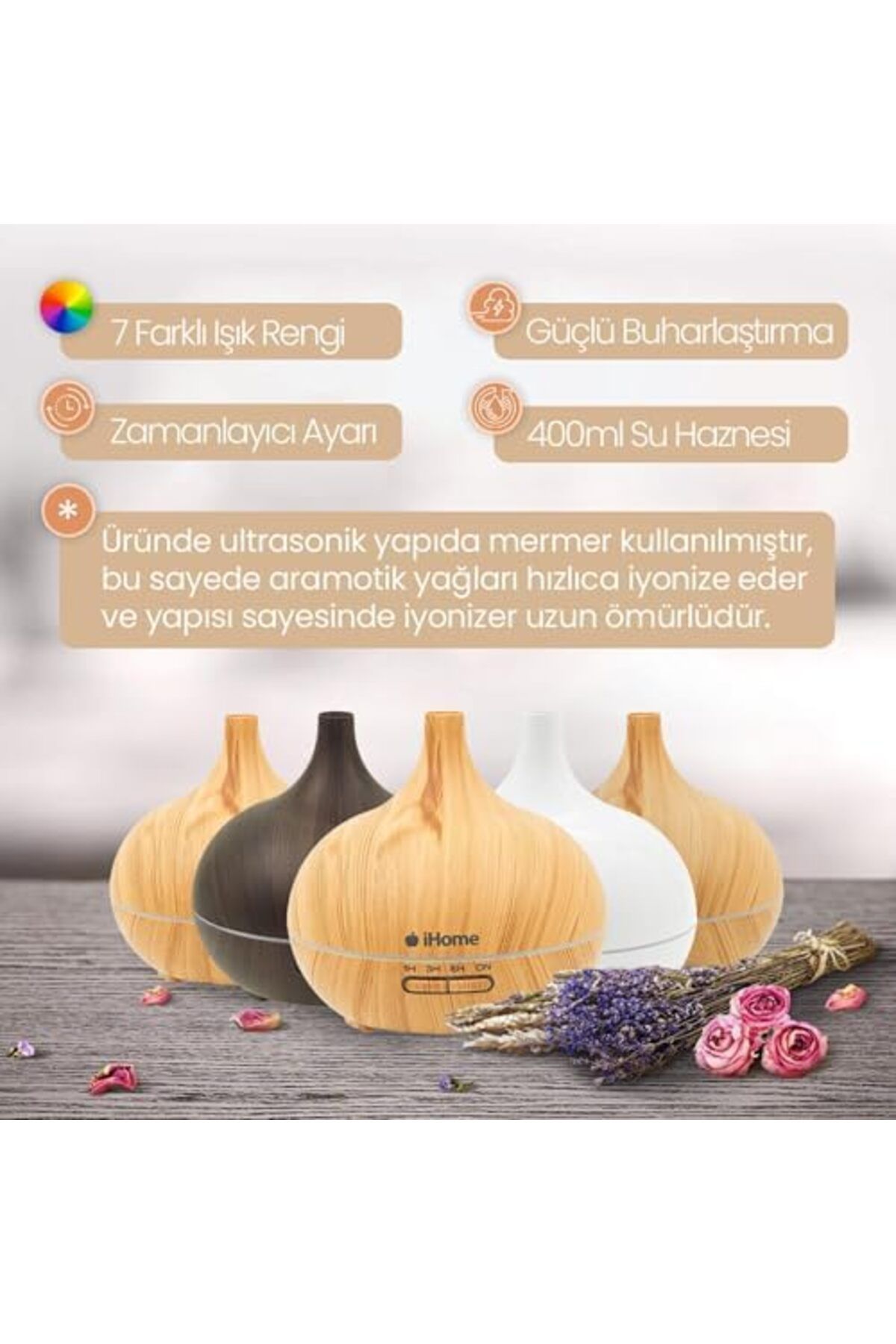 STOREMAX Ezg iHome 025AK Renkli Aromaterapi Difüzör ve Ultrasonik Hava Nemlendirici Buhar Makinesi Ezsnshop