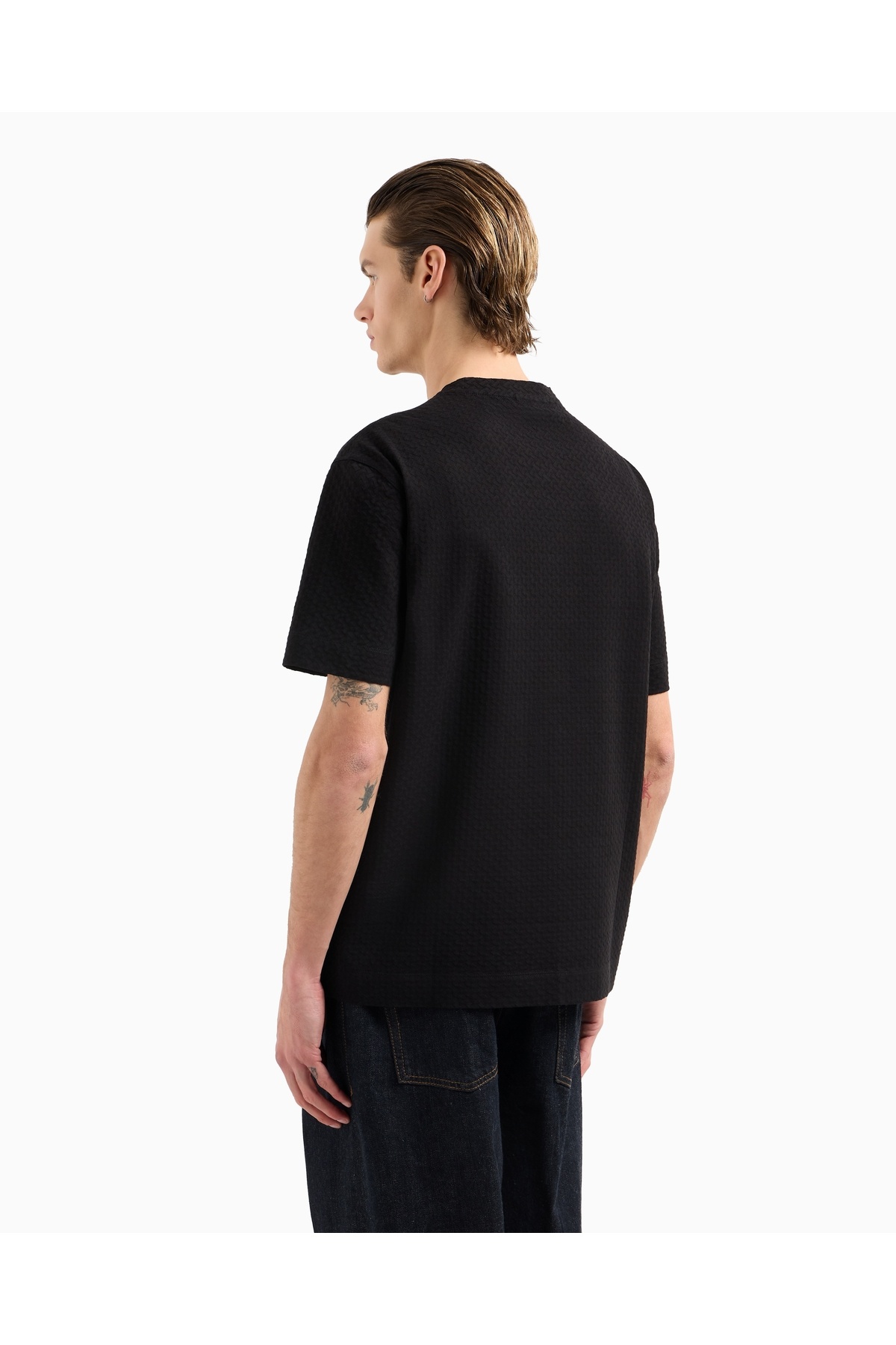 Emporio Armani-Men's Regular Fit Pure Cotton Jacquard Short Sleeve Black1 T-Shirt Em 001289   Af10762-Fc156 3