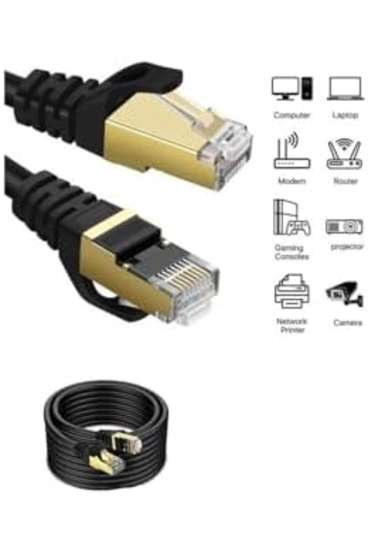 STOREMAX Narita 10 Metre 10Gbps Network Kablosu Cat 7 Siyah Renk Ağ Kablosu 10 Metre Ethernet Kablo (10 Met