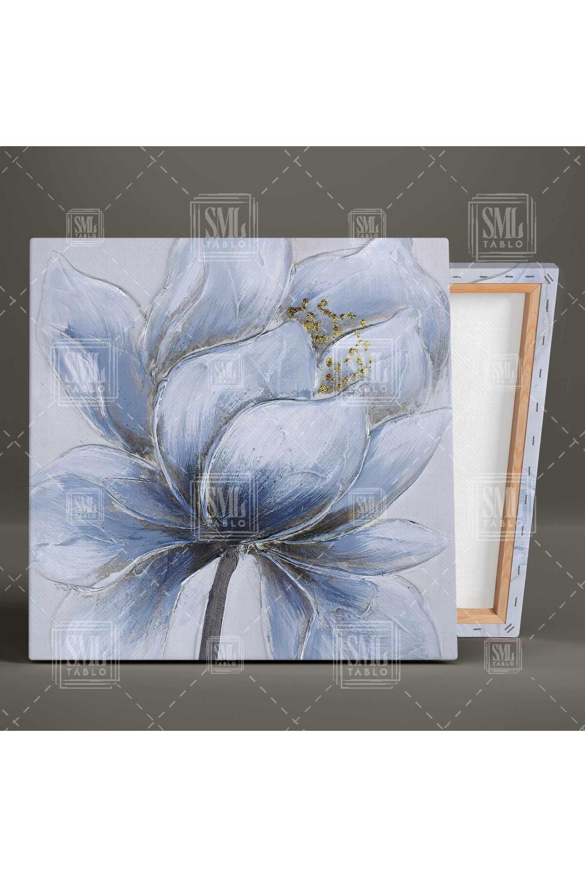 SML TABLO-Large Blue Flower and Gold Glitter Square Canvas Print 2