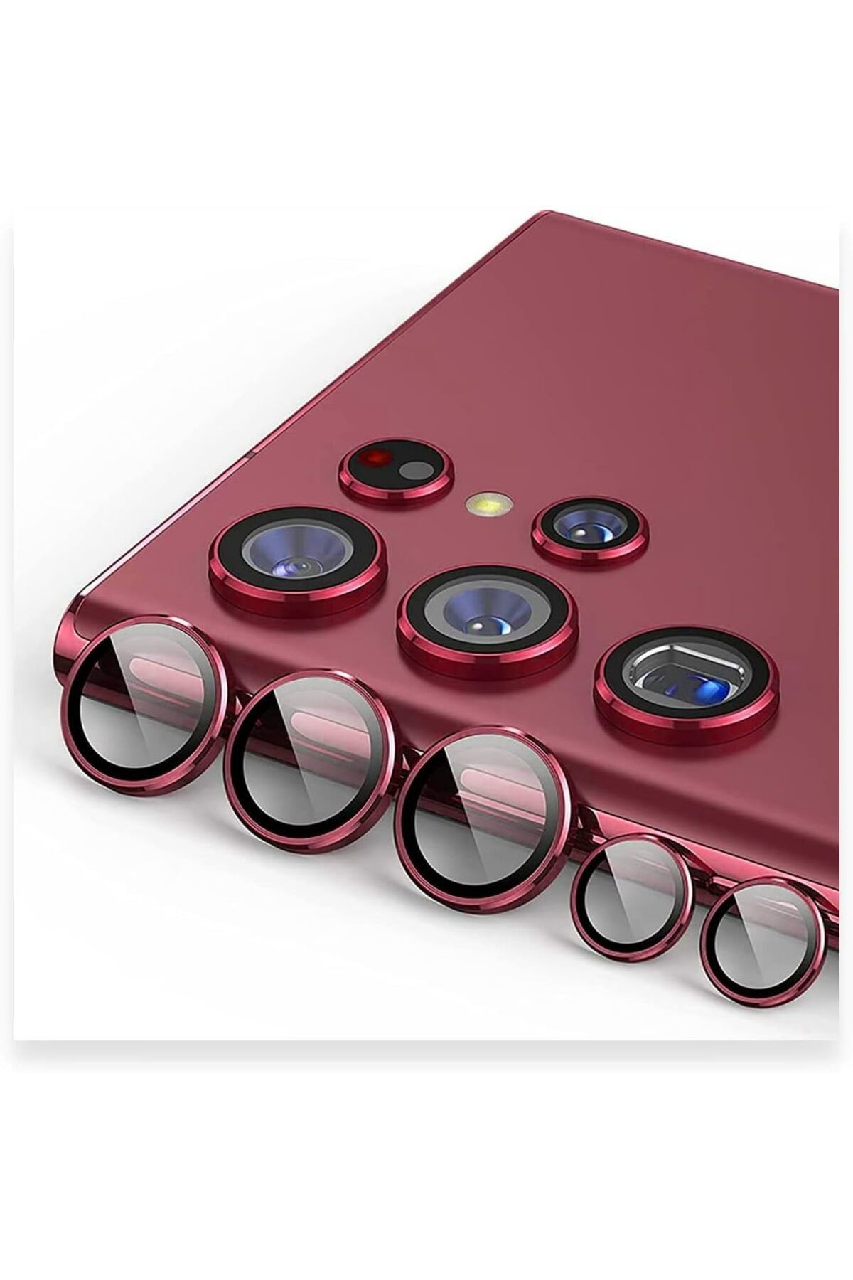 STOREMAX OZN Galaxy S23 Ultra için Kamera Lens Koruyucuları Metal kırmızı Renk Temperli Cam Çizilmez ba