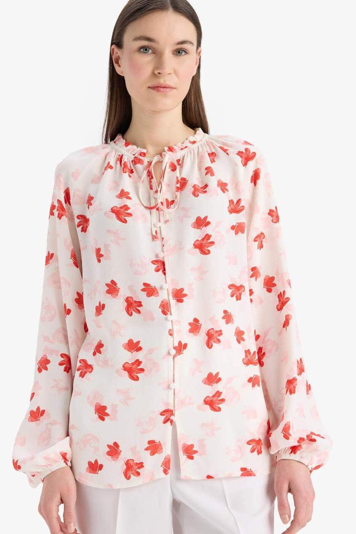 DeFacto-Regular Fit Patterned Maroccan Long Sleeve Blouse E7637Ax25Sp 4