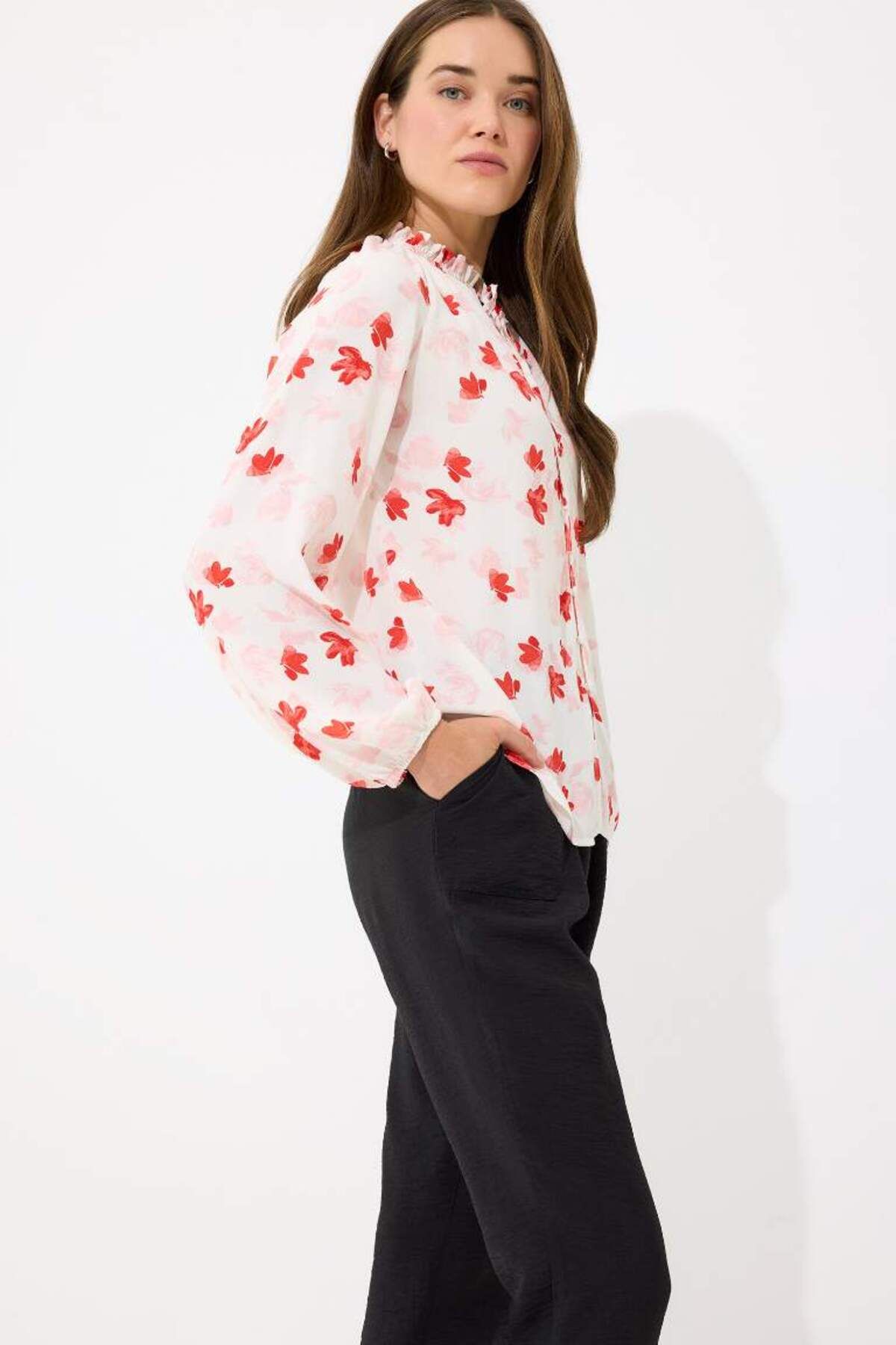 DeFacto-Regular Fit Patterned Maroccan Long Sleeve Blouse E7637Ax25Sp 3
