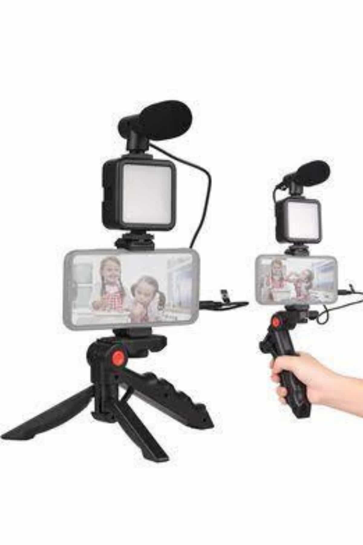 FTA TİCARET Telefon Tutucu Mini Mikrofonlu Tripod Vlog Çekim Video