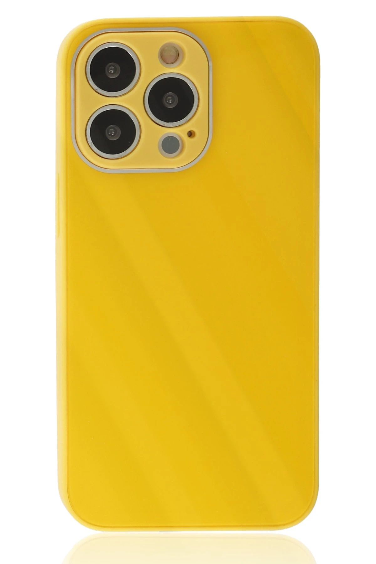 NewFace iPhone 13 Pro Kılıf Glass Kapak - Sarı INSLM