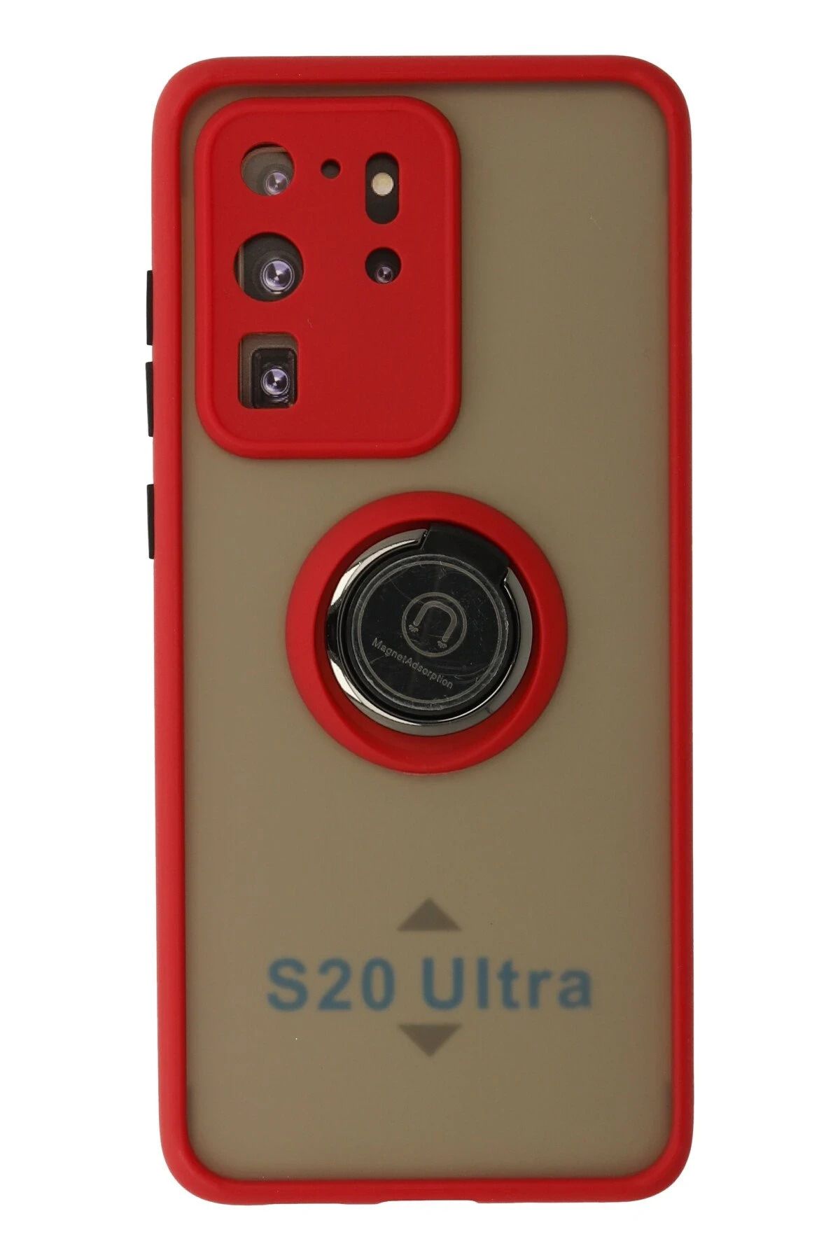NewFace Samsung Galaxy S20 Ultra Kılıf Montreal Yüzüklü Silikon Kapak - Kırmızı HNZRN