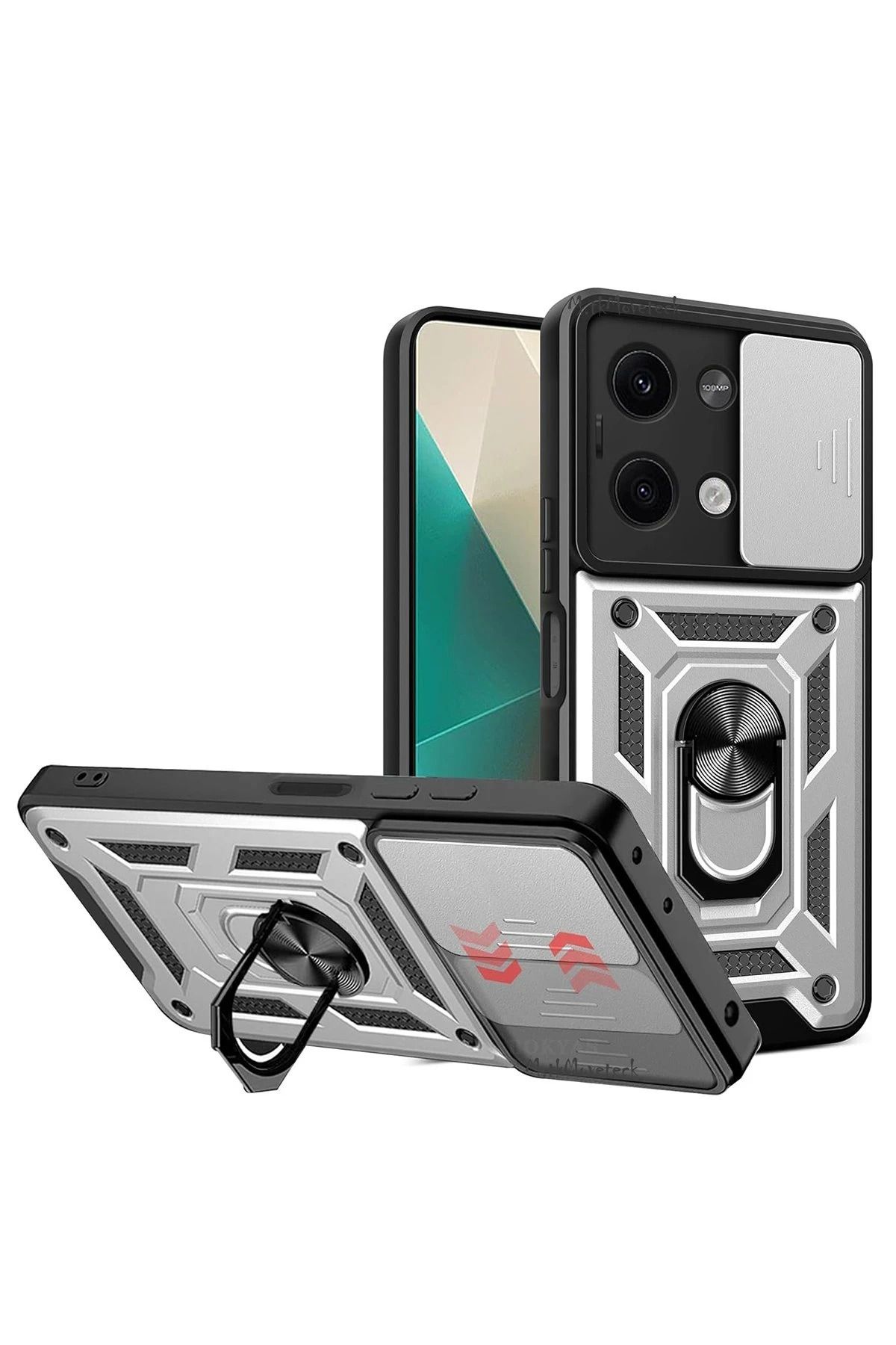 NewFace Xiaomi Poco X6 Kılıf Pars Lens Yüzüklü Silikon - Gümüş BSTMY