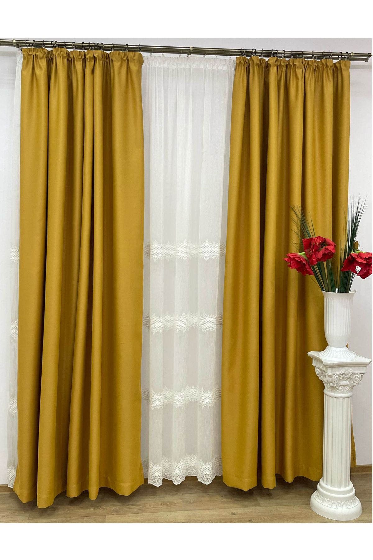 Liz Line Set Doua Draperii Blackout, Mustard, "monocrom Signature" By Liz Line, Cu Rejansa 2x350x245 - 350 x 245