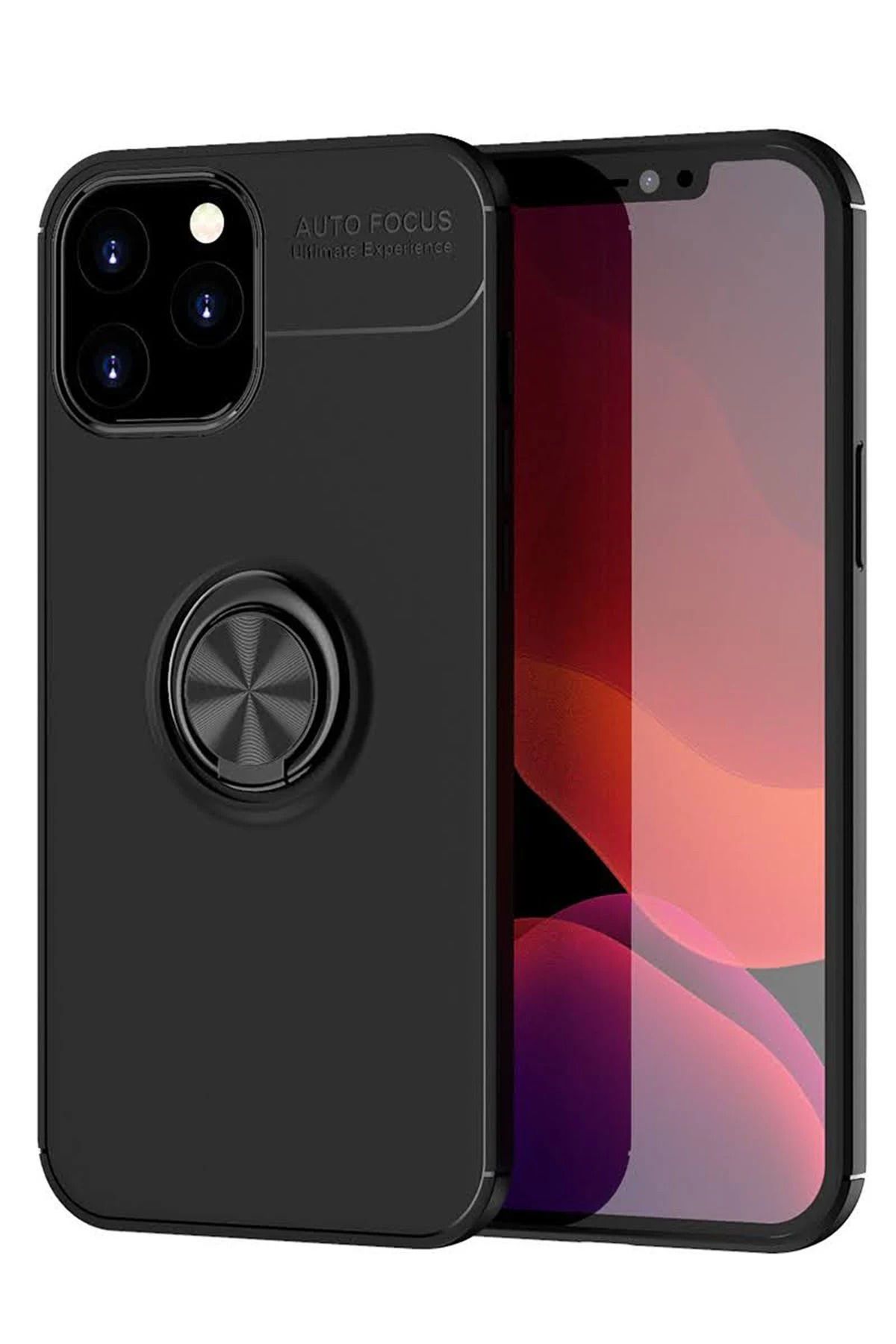 NewFace iPhone 12 Pro Max Kılıf Range Yüzüklü Silikon - Siyah HNZRN