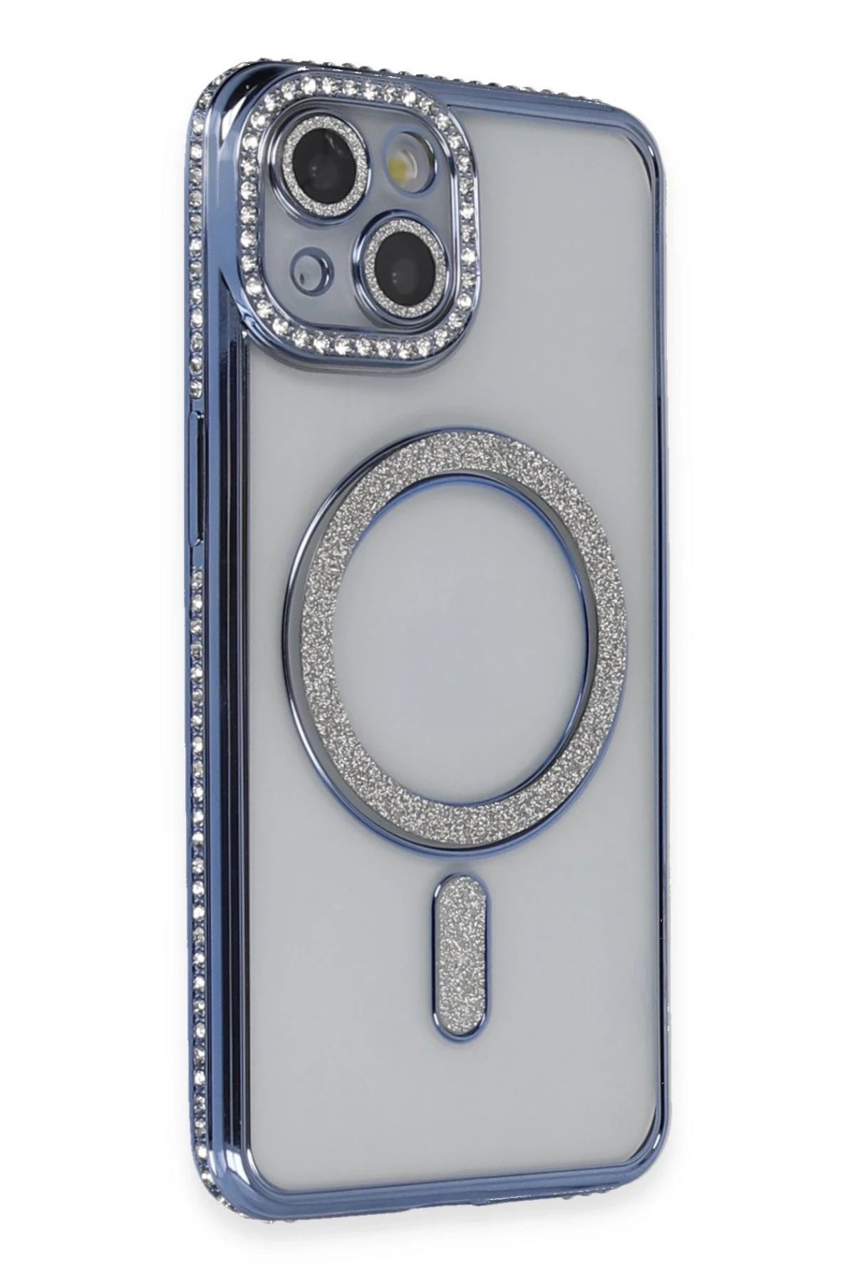 NewFace iPhone 13 Kılıf Joke Simli Magneticsafe Kılıf - Mavi BSTMY