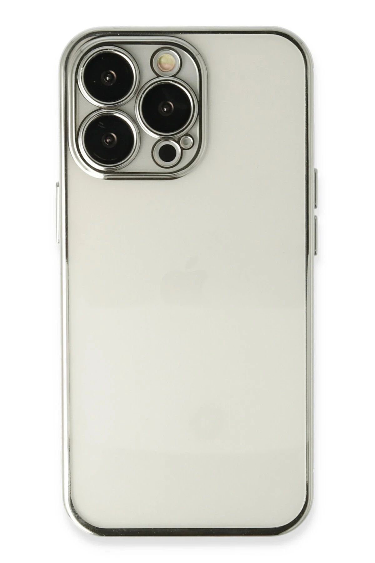 NewFace iPhone 13 Pro Max Kılıf Lensli Silikon - Gümüş BSTMY