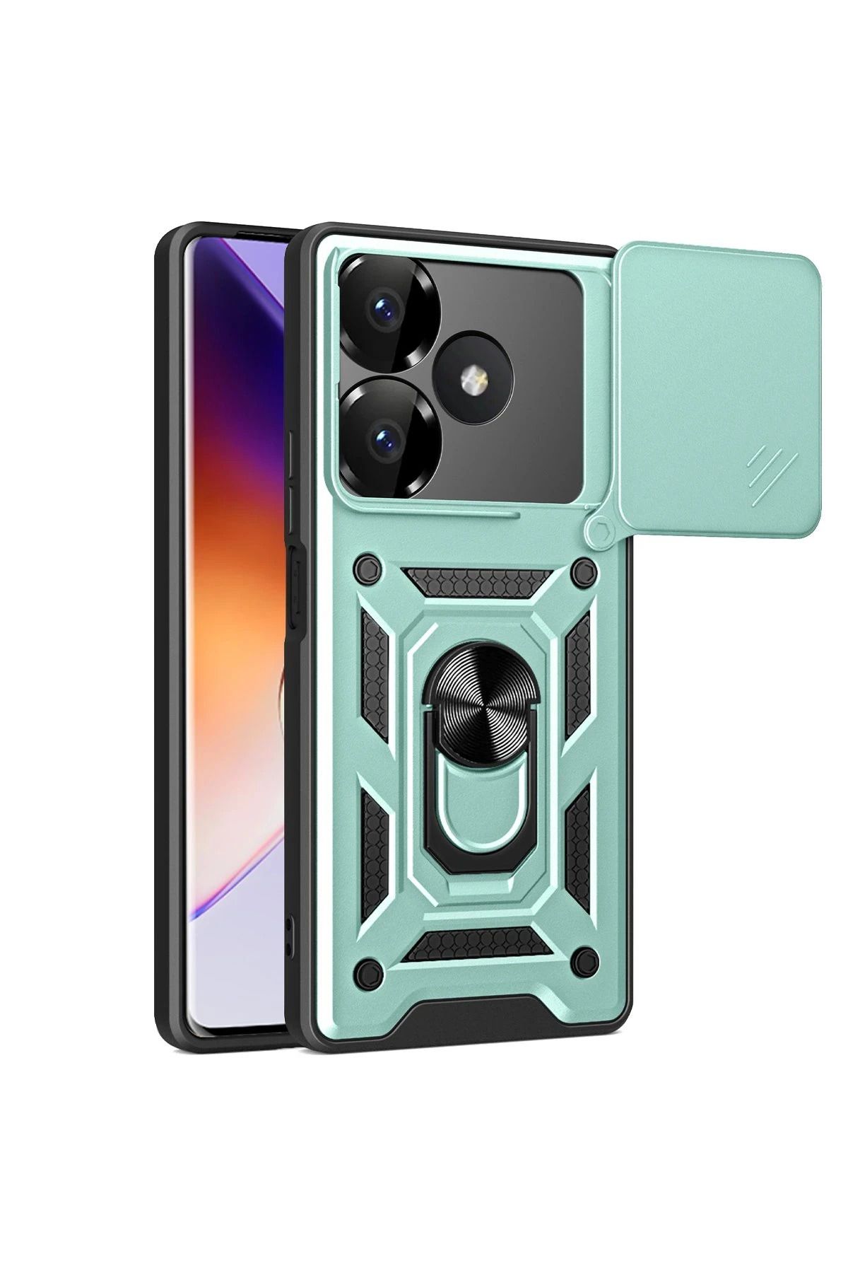 NewFace Xiaomi Redmi 13 4G Kılıf Pars Lens Yüzüklü Silikon - Yeşil BSTMY