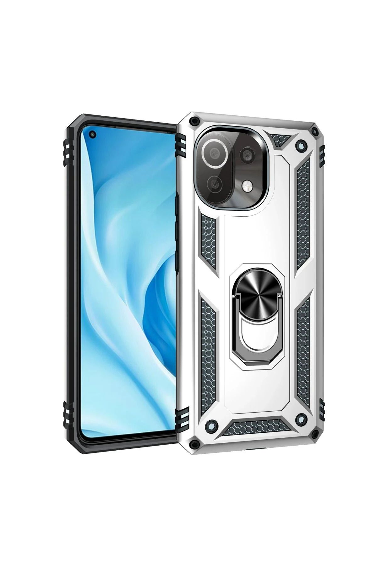 NewFace Xiaomi Mİ 11 Lite Kılıf Sofya Yüzüklü Silikon Kapak - Gümüş JOJUA