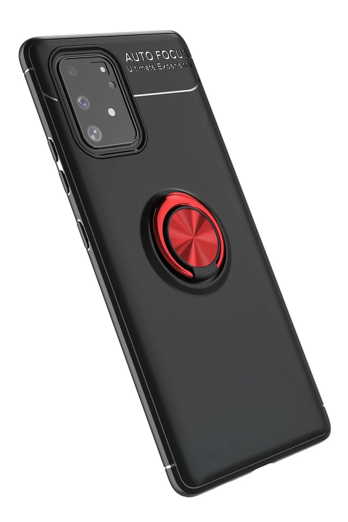 NewFace Samsung Galaxy A91 / S10 Lite Kılıf Range Yüzüklü Silikon - Siyah-Kırmızı FLKRY