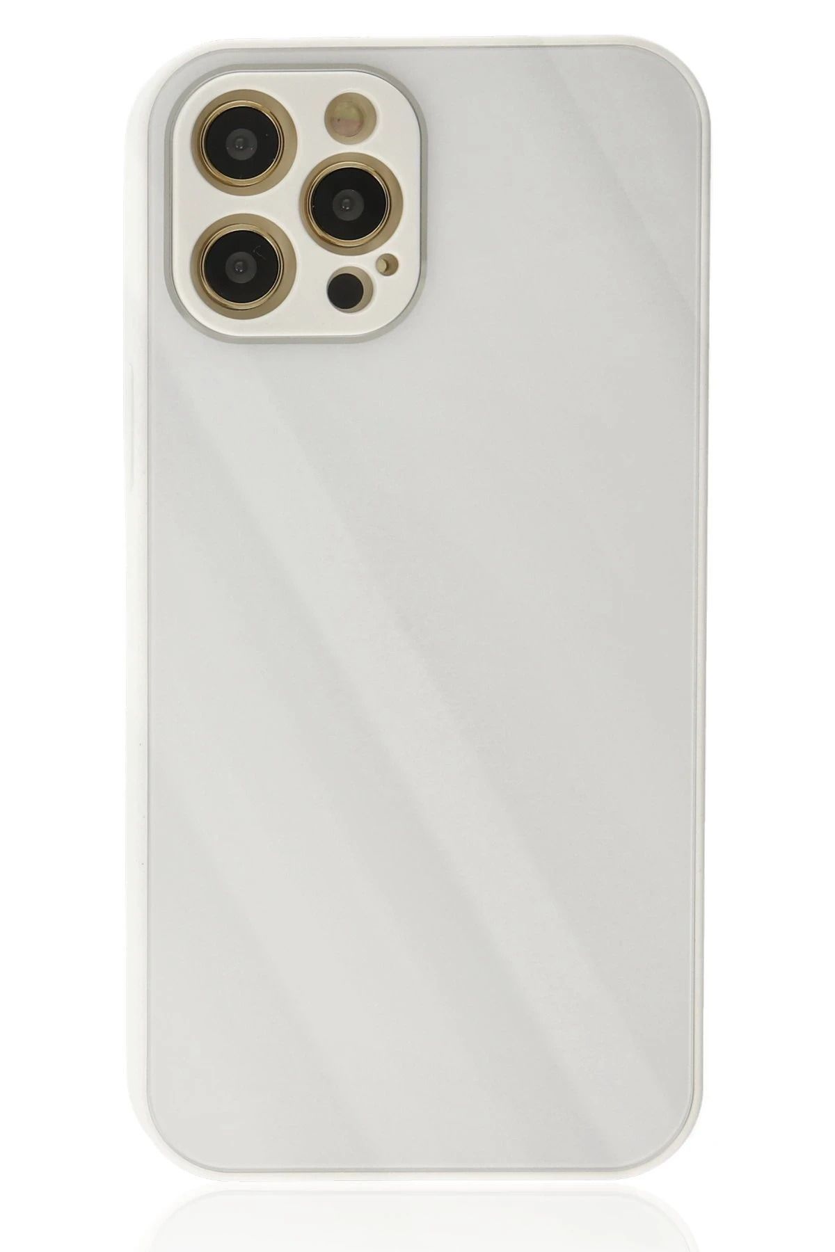 NewFace iPhone 12 Pro Max Kılıf Glass Kapak - Beyaz BSTMY