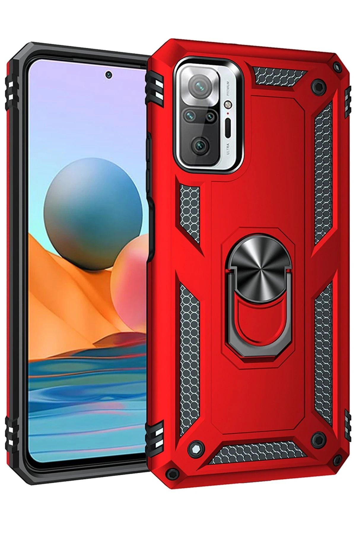 NewFace Xiaomi Redmi Note 10 Pro Kılıf Sofya Yüzüklü Silikon Kapak - Kırmızı NRMSA