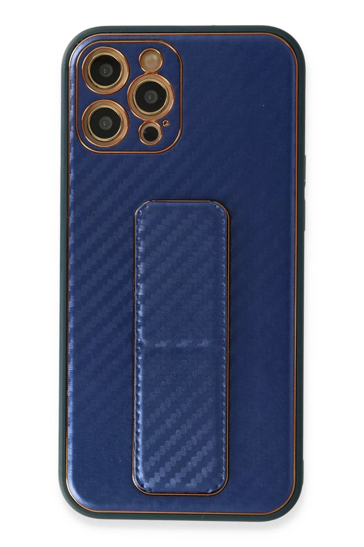 NewFace iPhone 12 Pro Kılıf Coco Karbon Standlı Kapak - Mavi JOJUA