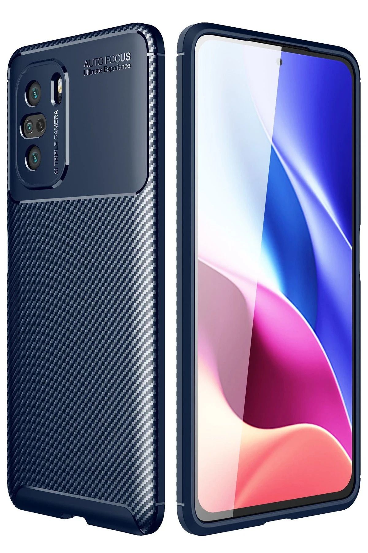 NewFace Xiaomi Poco F3 Kılıf Auto Focus Karbon Kapak - Lacivert JOJUA