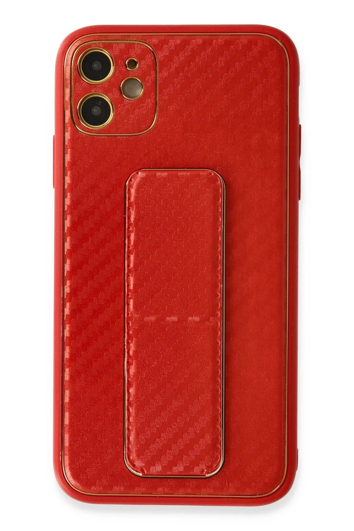 NewFace iPhone 12 Kılıf Coco Karbon Standlı Kapak - Kırmızı JOJUA