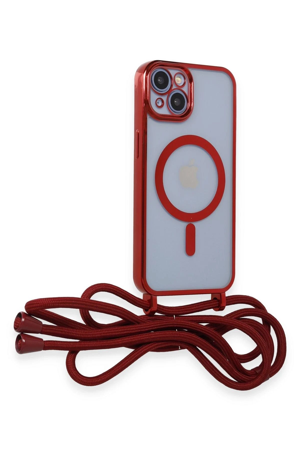 cepmoda iPhonE 14 | DiVO Taşıma iP Askılı Lazer Magsafe Silikon Telefon Kılıfı | KIRMIZI