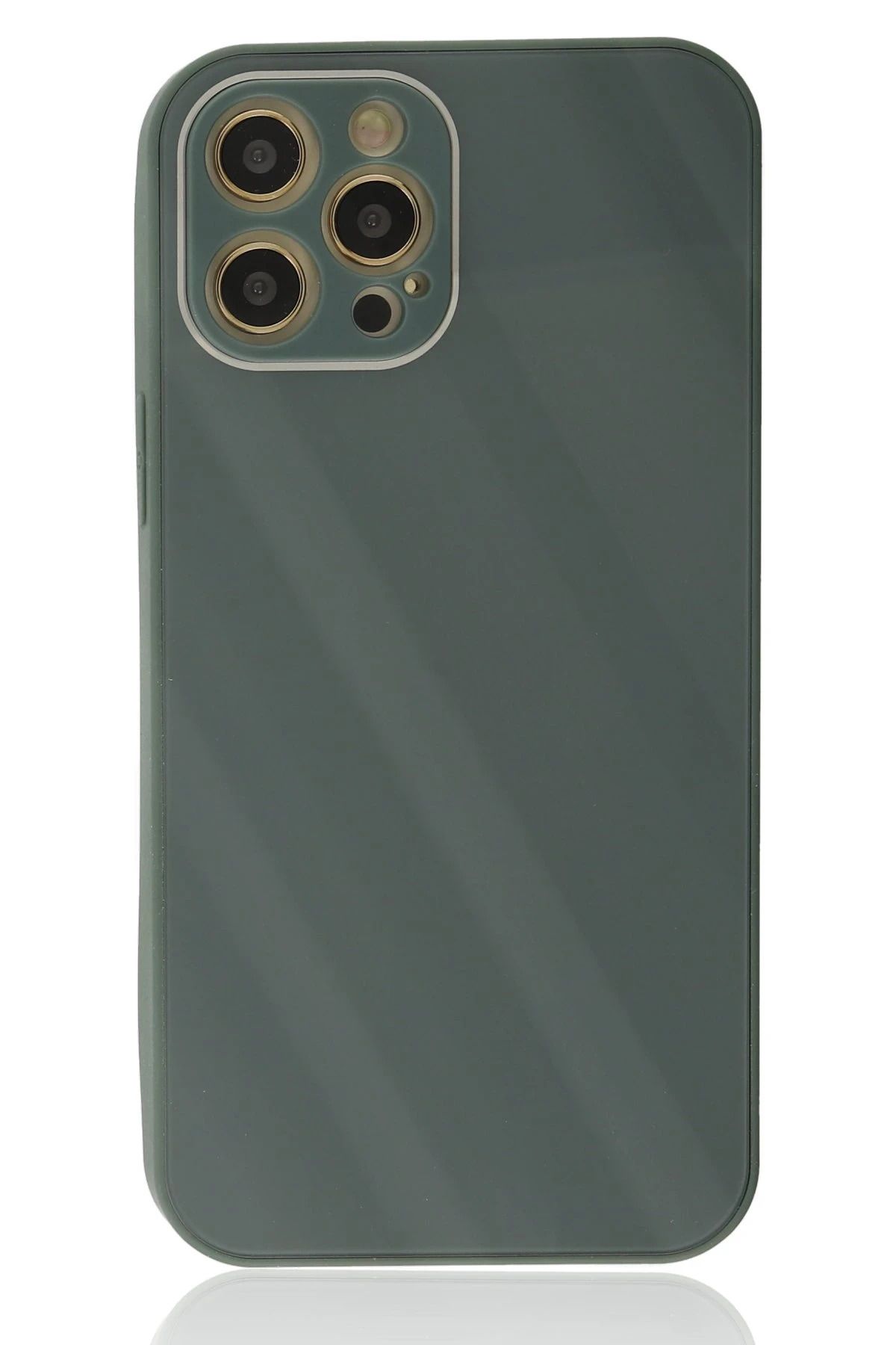 NewFace iPhone 12 Pro Kılıf Glass Kapak - Koyu Yeşil HNZRN