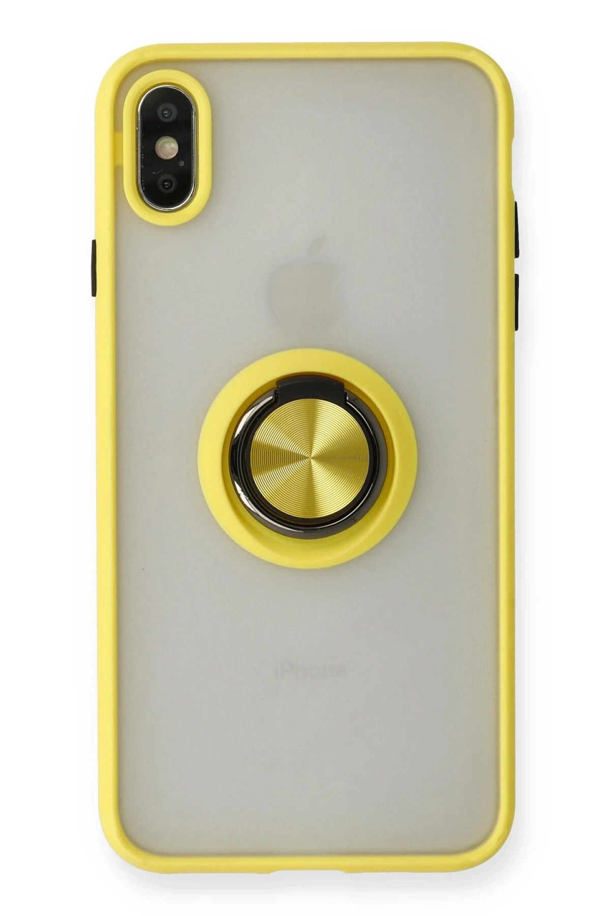 NewFace iPhone X Kılıf Montreal Yüzüklü Silikon Kapak - Sarı INSLM
