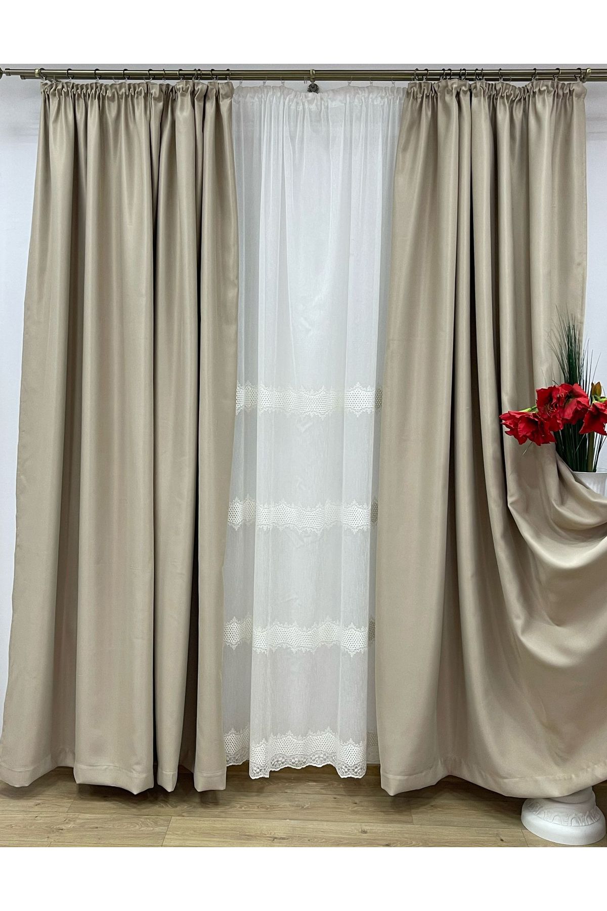 Liz Line Set Doua Draperii Blackout, Capuccino, "monocrom Signature" By Liz Line, Cu Rejansa 2x140x245 - 140 x 245
