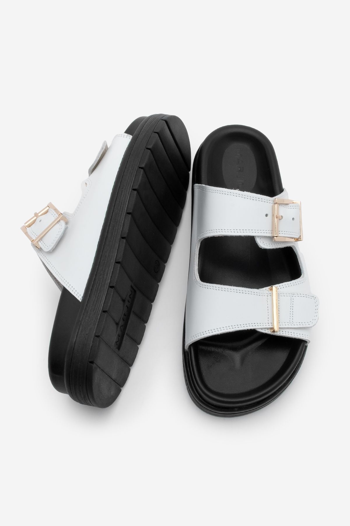 Marjin-Gy9688 Papuci de damă din piele naturală cu cataramă South Push, alb 7