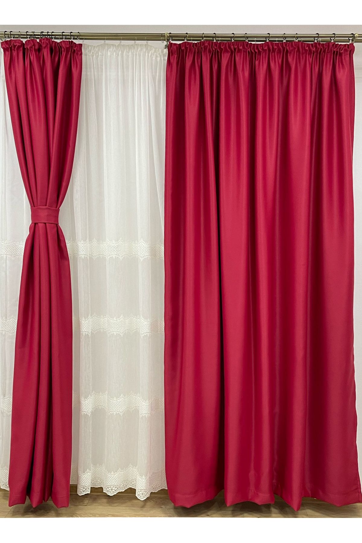 Liz Line-Set of two blackout curtains, amaranth, "Monocrom Signature" by Liz Line, with 2x350x245 drapery DR1135 4