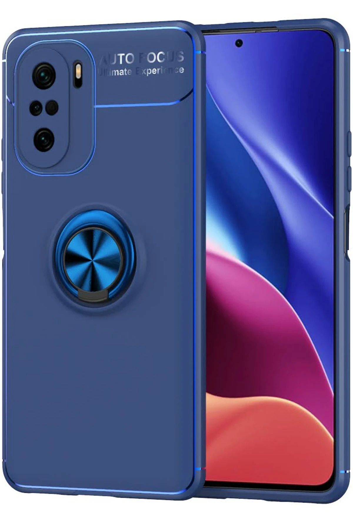 NewFace Xiaomi Poco F3 Kılıf Range Yüzüklü Silikon - Mavi JOJUA