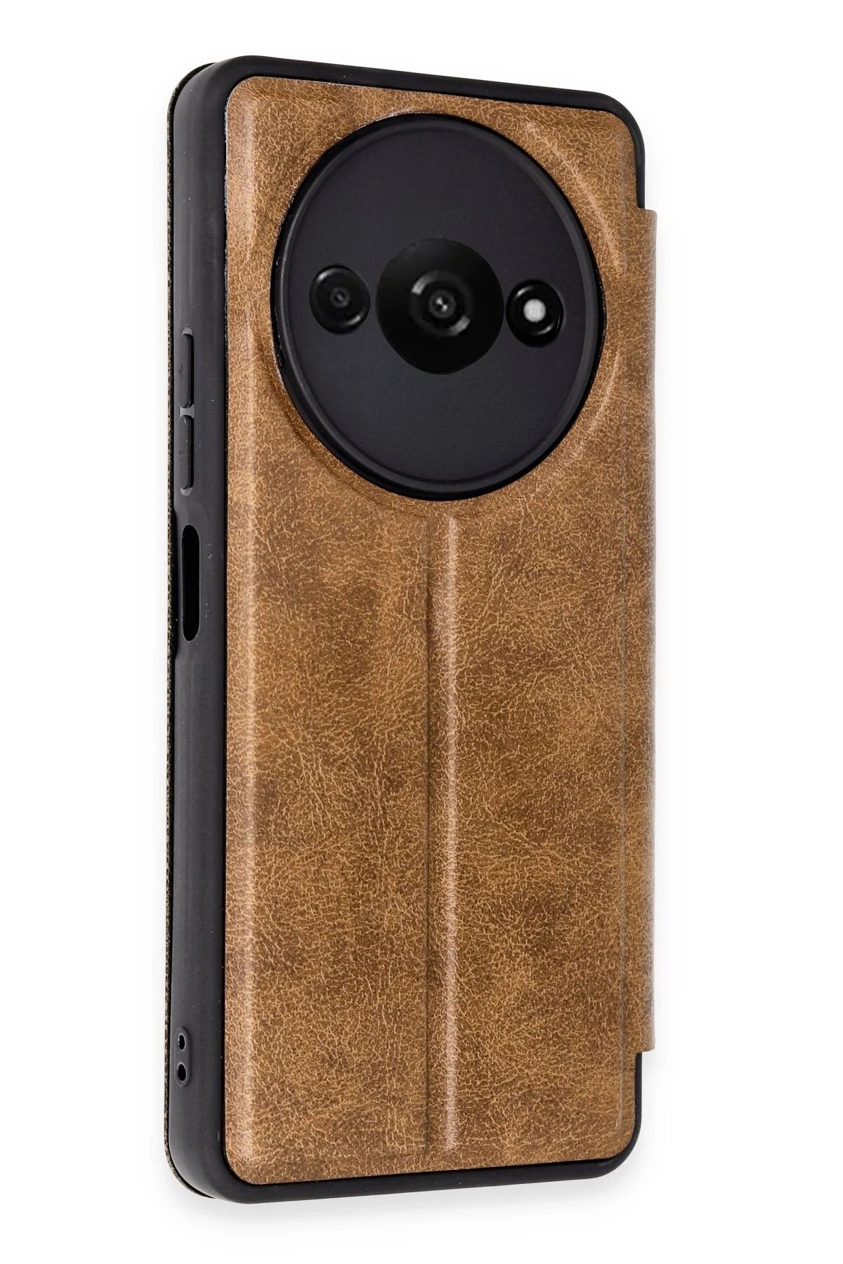 cepmoda redmi A3 (4G) & poco C61 Kapaklı Telefon Kılıfı | Yerli Deri, Kartlıklı | TABA