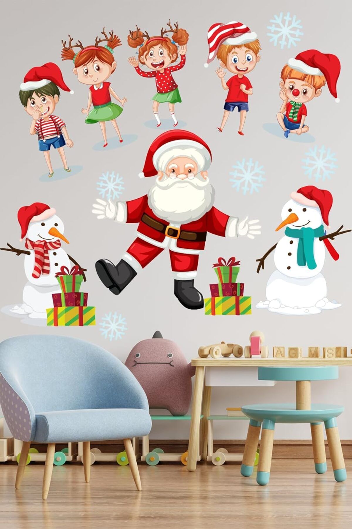 Mu Art Ahşap Mrt Noel Baba ve Sevimli Çocuklar Çocuk Odası Stickeri Art 871301
