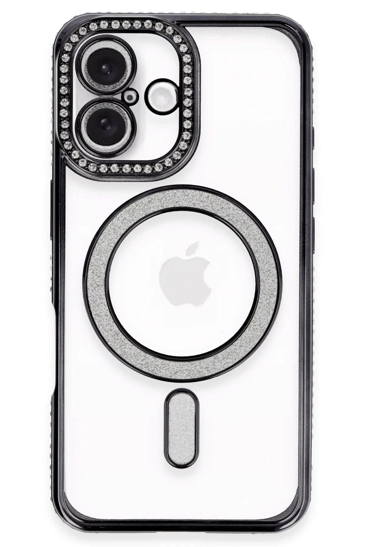 NewFace iPhone 16 Plus Kılıf Joke Simli Magneticsafe Kılıf - Siyah HNZRN