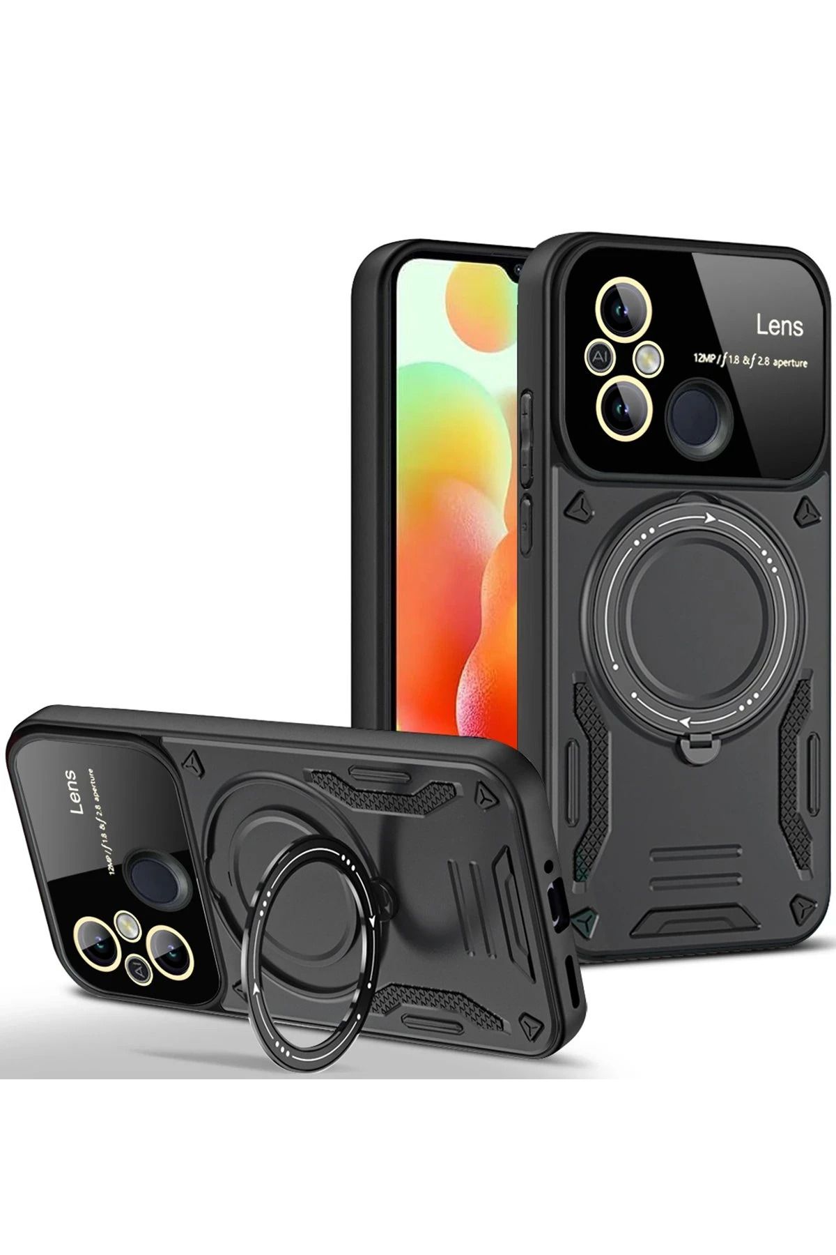 NewFace Xiaomi Redmi 12C Kılıf Joy Lens Standlı Kapak - Siyah FLKRY