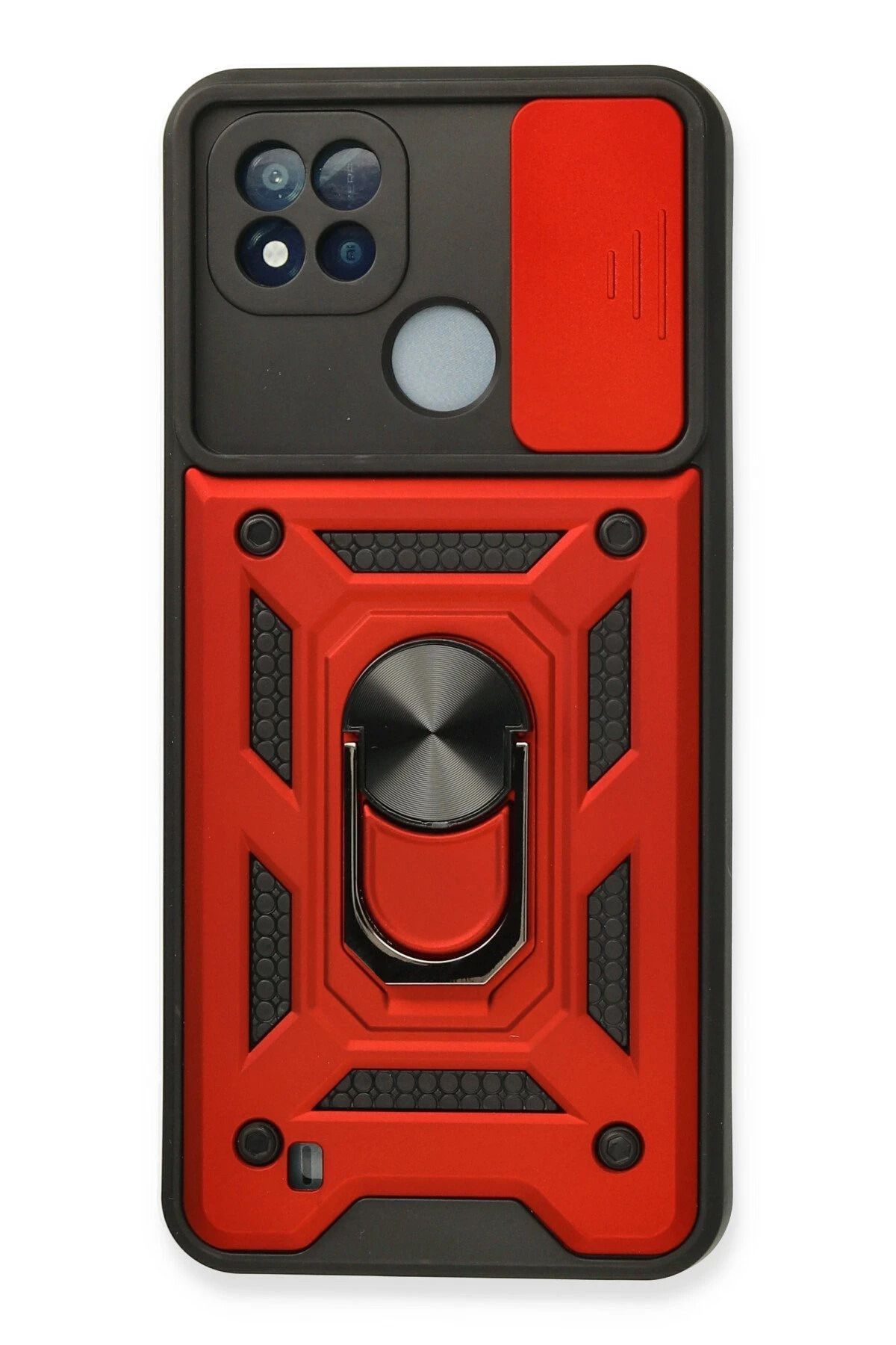 NewFace Realme C11 2021 Kılıf Pars Lens Yüzüklü Silikon - Kırmızı HNZRN
