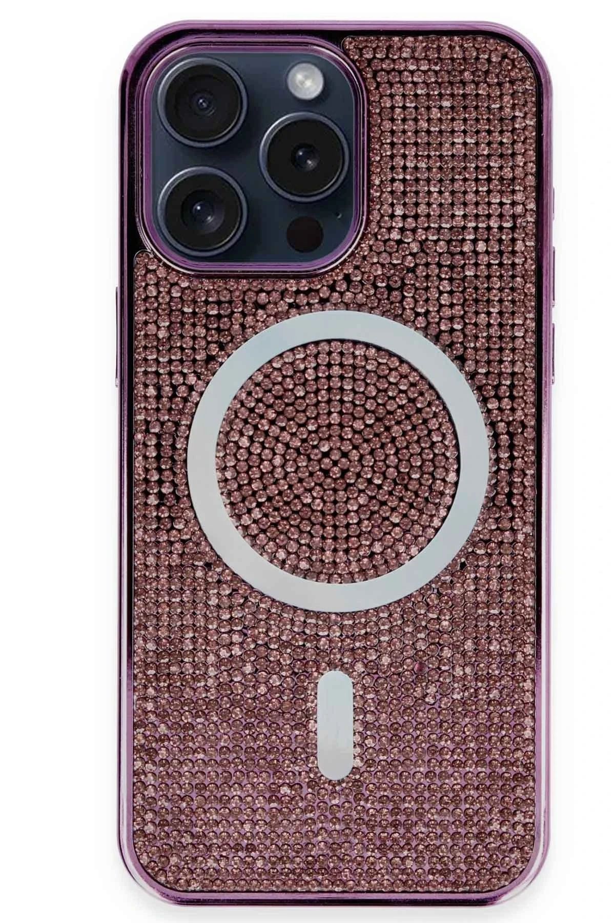 NewFace iPhone 15 Pro Kılıf Diamond Magsafe Kapak - Derin Mor FERRG