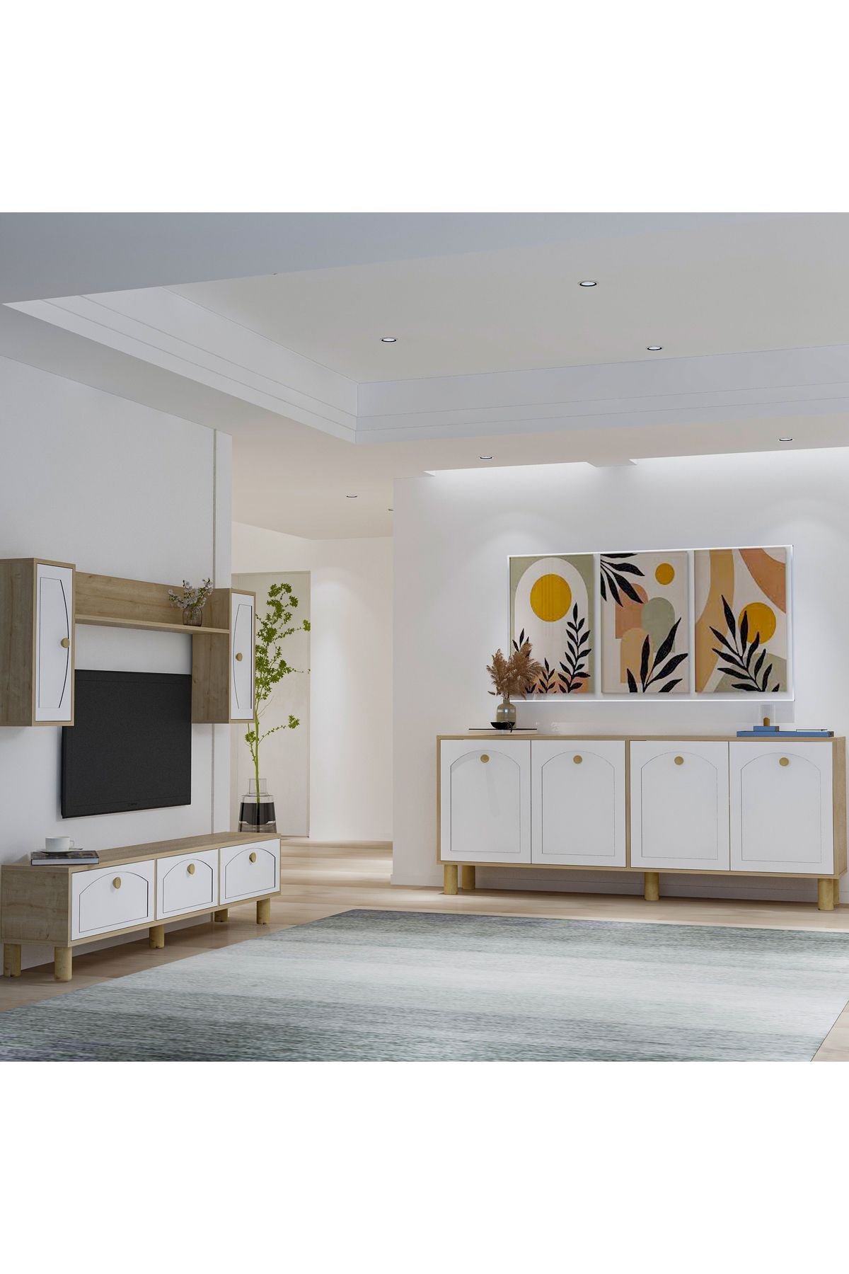 DemonteHome SİMPLEDH 180 CM BOHEM KONSOL(KX180) VE BOHEM TV ÜNİTESİ 2'Lİ SALON TAKIMI SAFİRMEŞE-BEYAZ