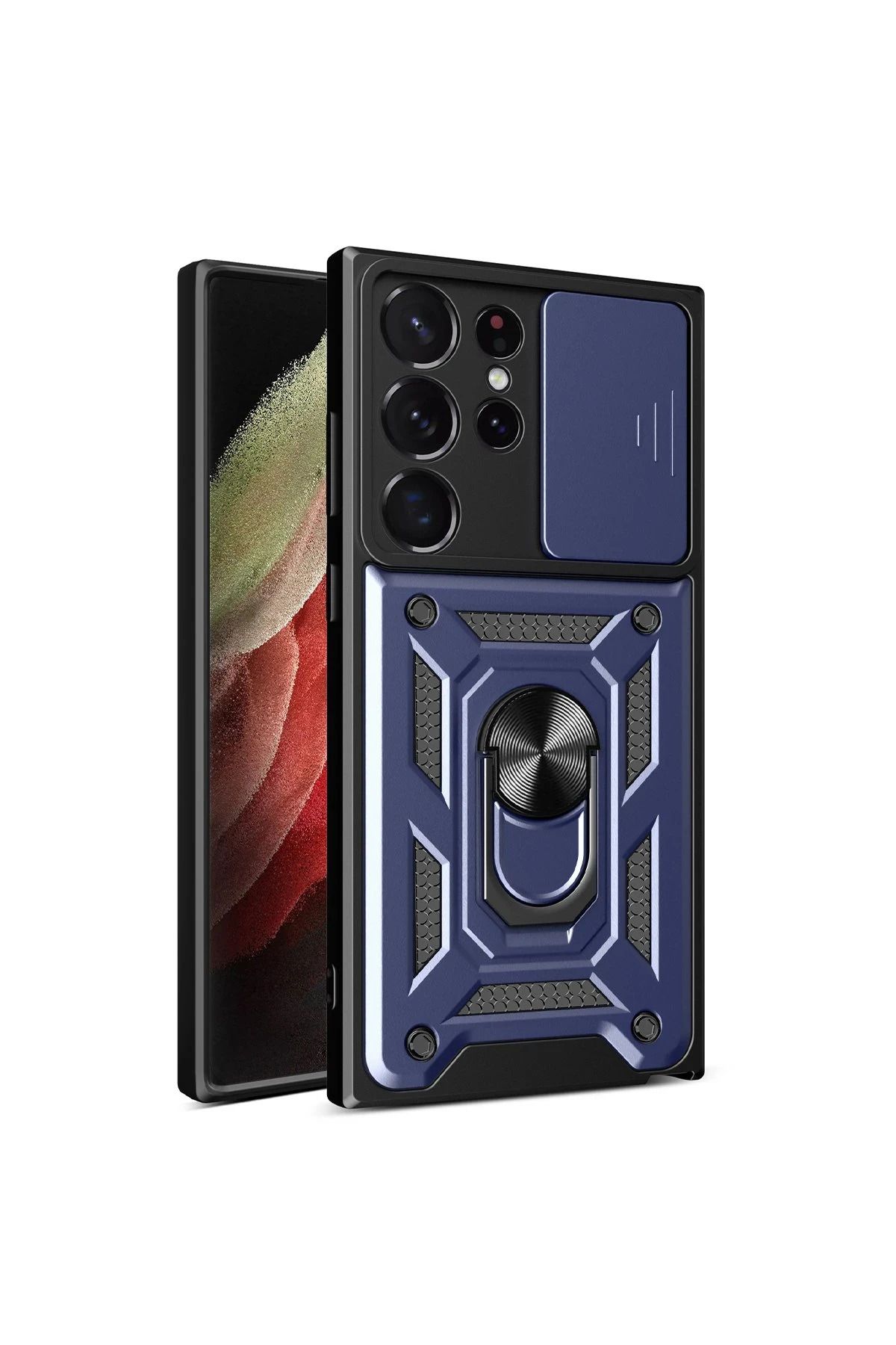 NewFace Samsung Galaxy S23 Ultra Kılıf Pars Lens Yüzüklü Silikon - Lacivert JOJUA