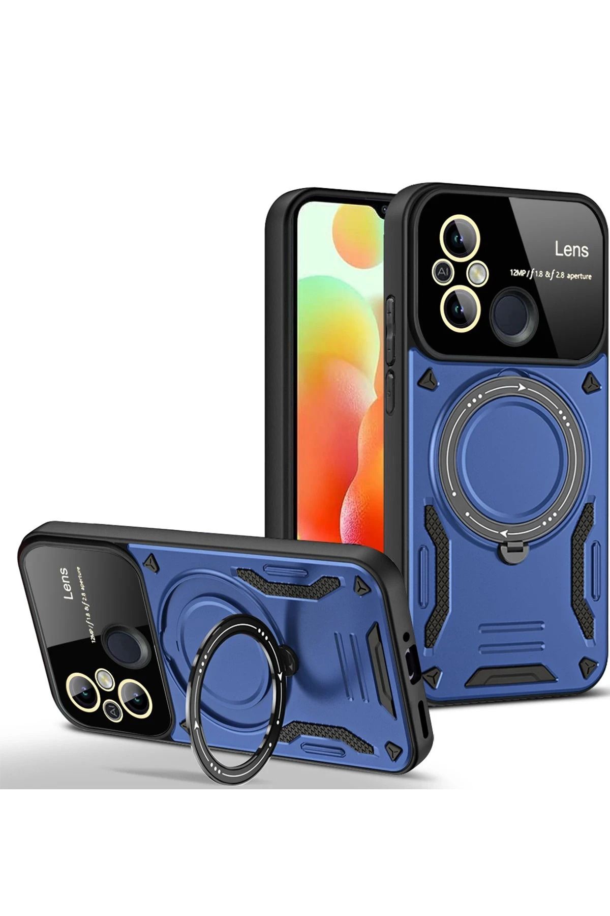 NewFace Xiaomi Redmi 12C Kılıf Joy Lens Standlı Kapak - Lacivert JOJUA