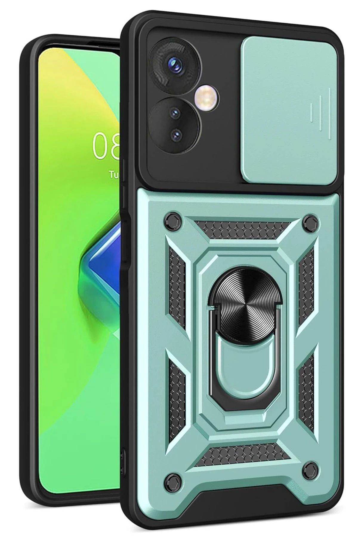 NewFace İnfinix Hot 30 4G Kılıf Pars Lens Yüzüklü Silikon - Yeşil HNZRN