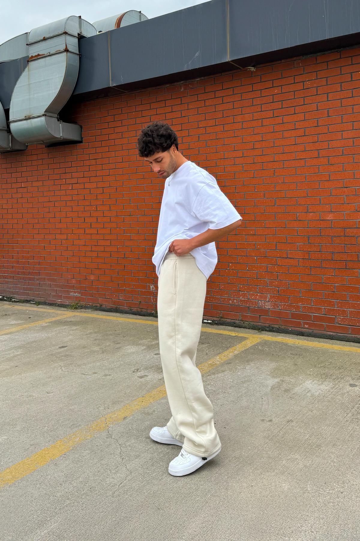 Flaw Wear-بنطال رياضي فضفاض باللون البيج الأساسي قابل للتعديل 3