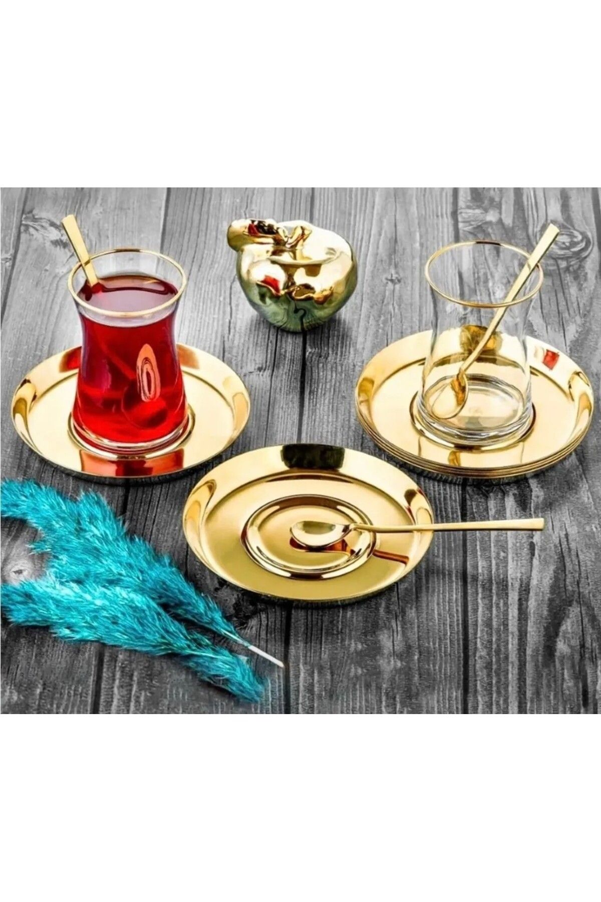 SEFHOME PASLANMAZ ÇELİK GOLD YUVARLAK 6 ADET ÇAY TABAĞI BARDAK ALTLIĞI