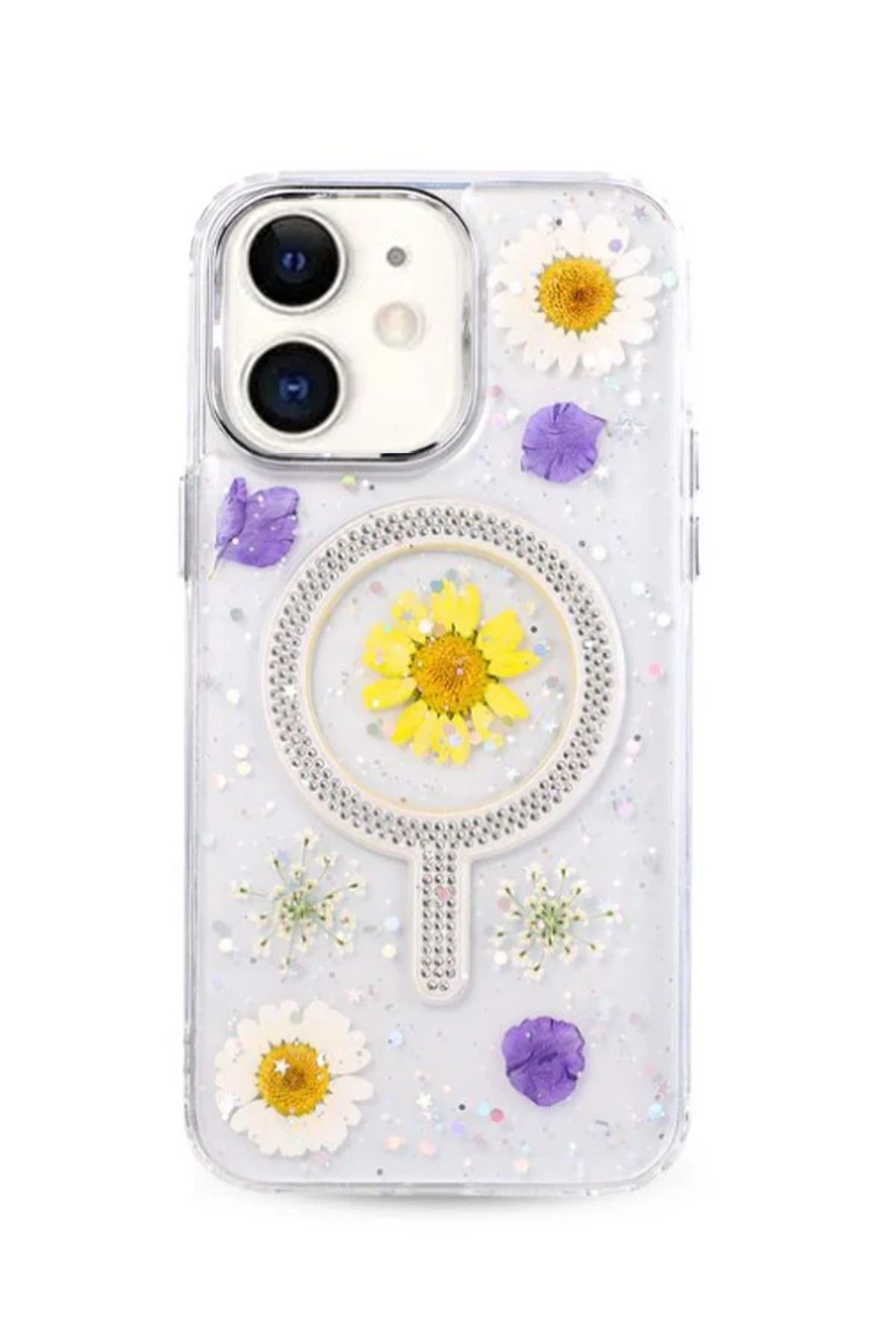 NewFace iPhone 11 Flower Magsafe Kapak - Sarı HNZRN