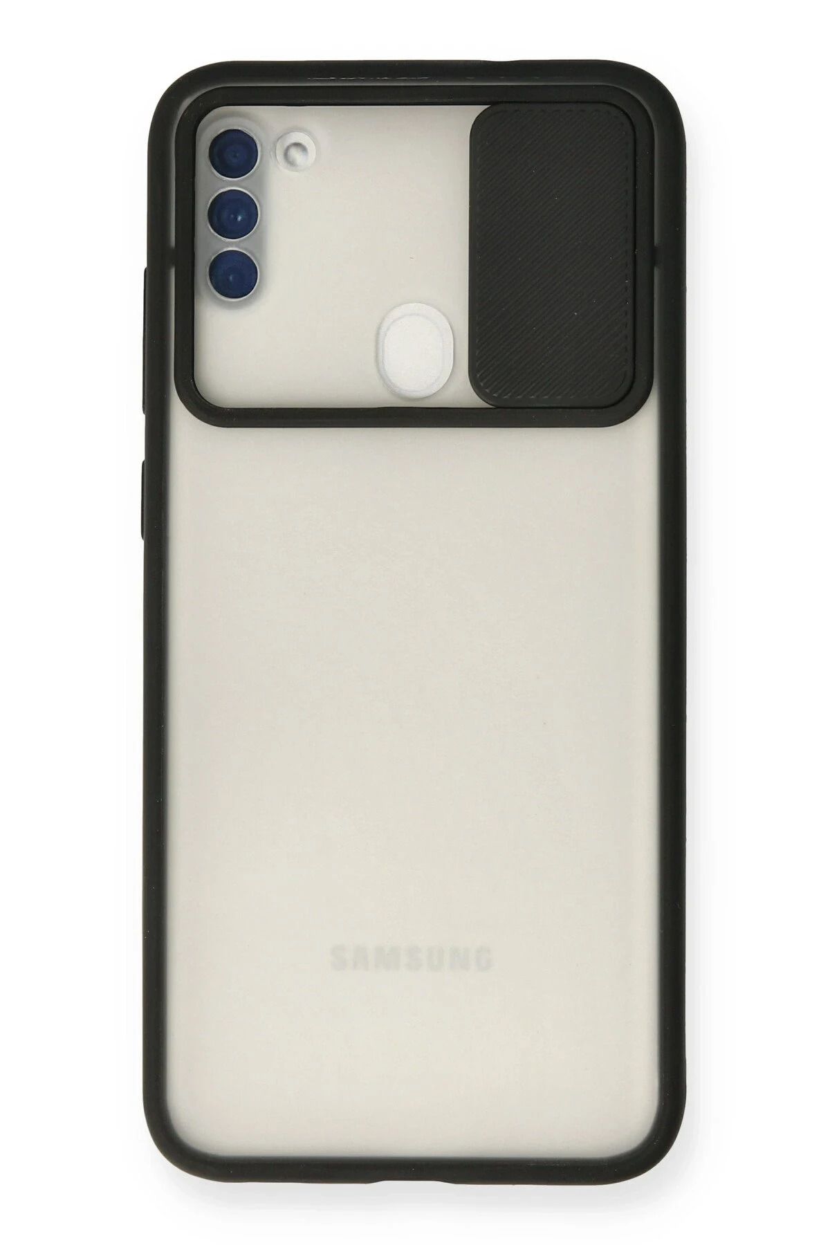 NewFace Samsung Galaxy A11 Kılıf Palm Buzlu Kamera Sürgülü Silikon - Siyah HNZRN