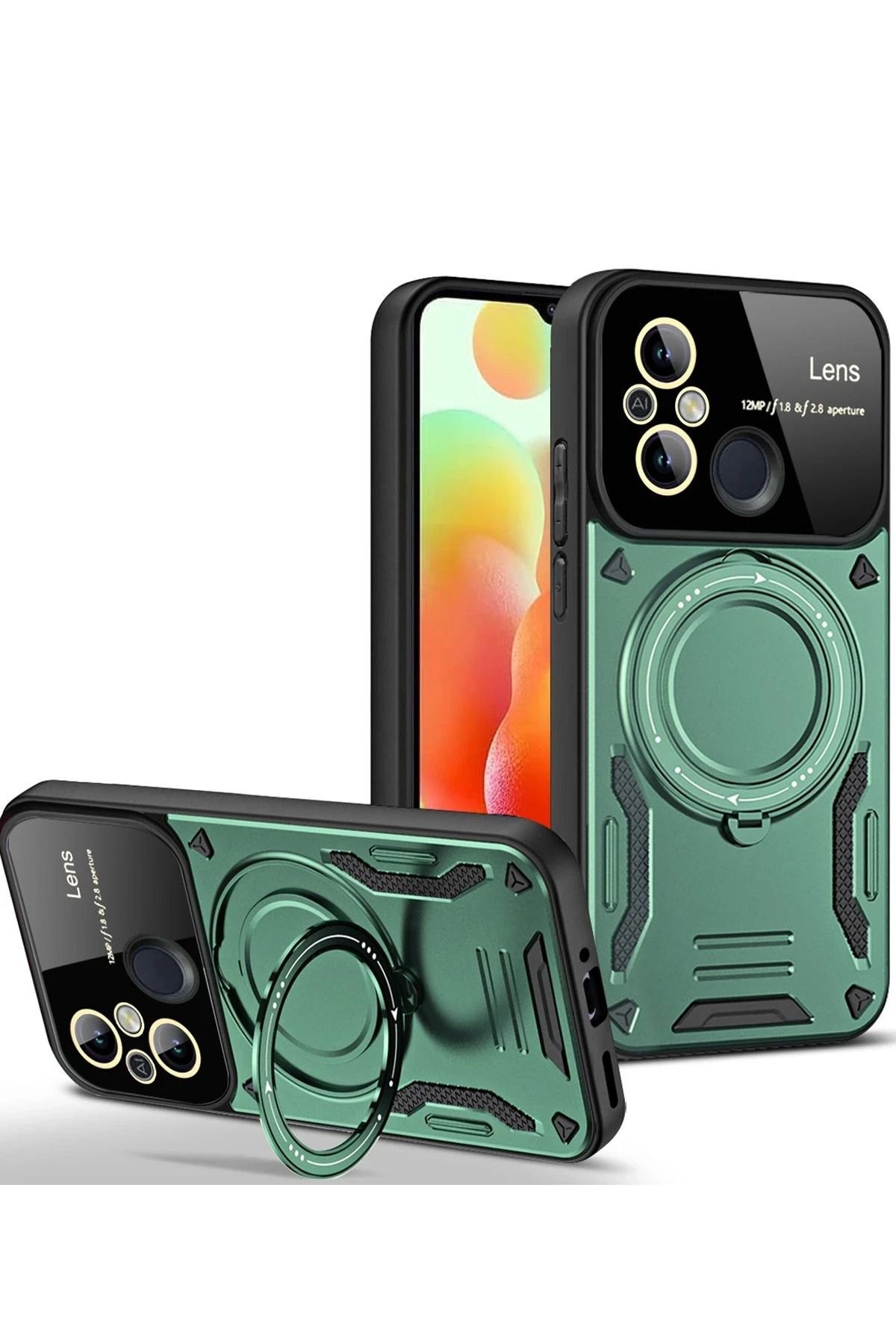 NewFace Xiaomi Redmi 12C Kılıf Joy Lens Standlı Kapak - Koyu Yeşil JOJUA