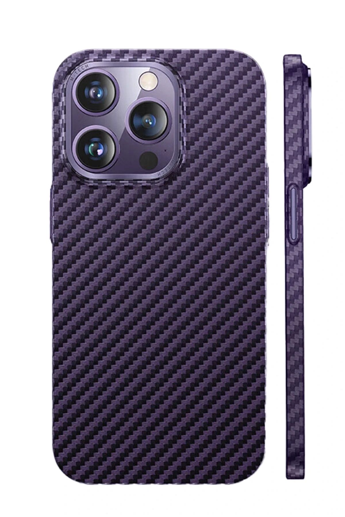 NewFace iPhone 14 Pro Kılıf Metalik Karbon Kapak - Mor BSTMY